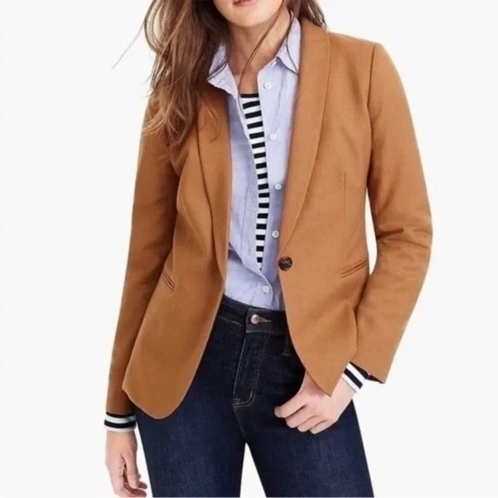 J. Crew Parke Blazer In Heather Caramel Wool Blend Single Button Womens Size 2